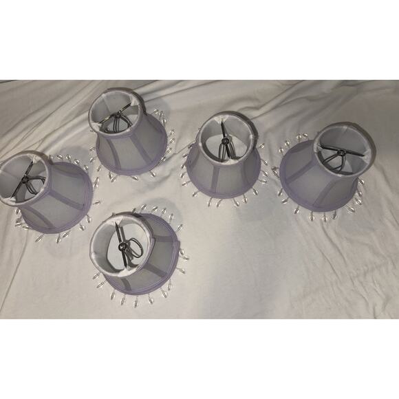 Pottery Barn Clip On Chandelier Shades Lavender Beaded Bell Set 5 - Picture 4 of 8